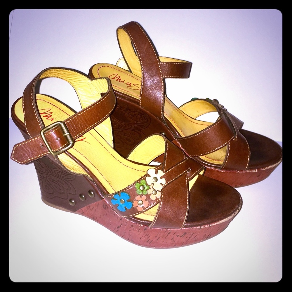 Miss Sixty boho wedge platform flower power shoes